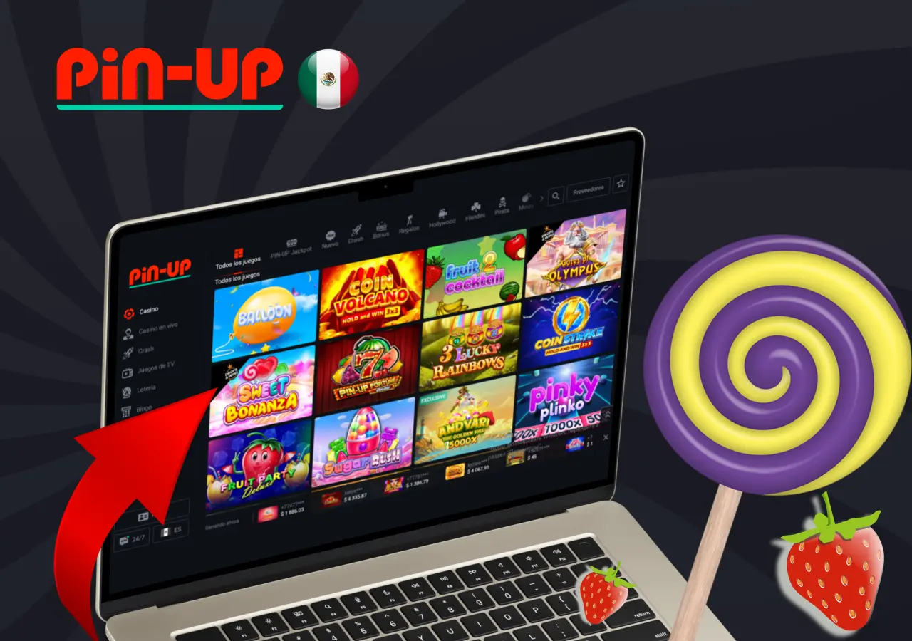Visión general del popular juego Sweet Bonanza disponible en Pin-Up Casino México.